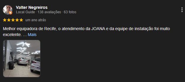 Depoimento 5 estrelas de cliente satisfeito no Google